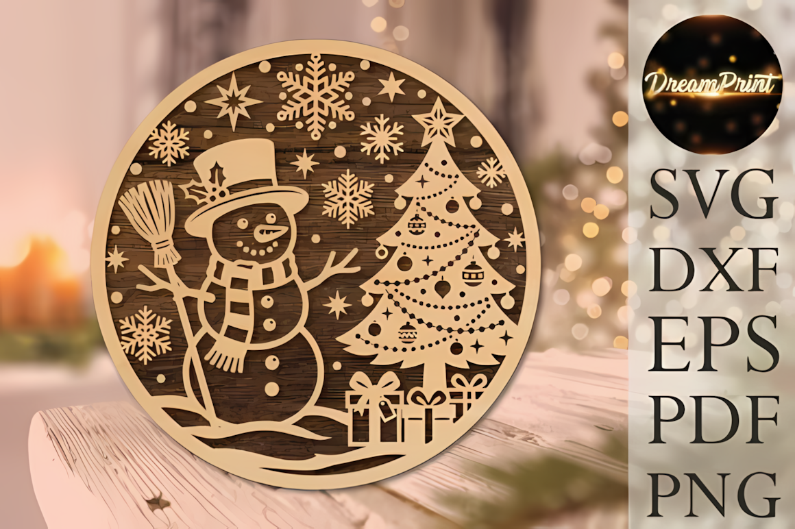 dimensional holiday tag design using a 3d laser cut snowman holiday gift tag vector file for laser cutting