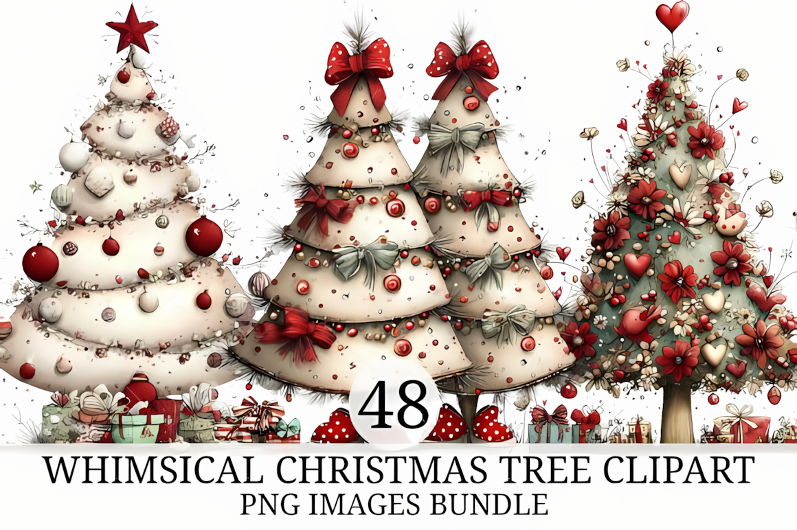 whimsical christmas tree png set with transparent background for planner stickers and DIY projects