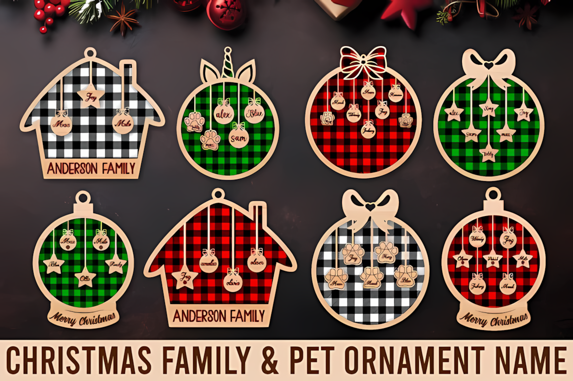 pet paws and hearts family name christmas ornament svg
