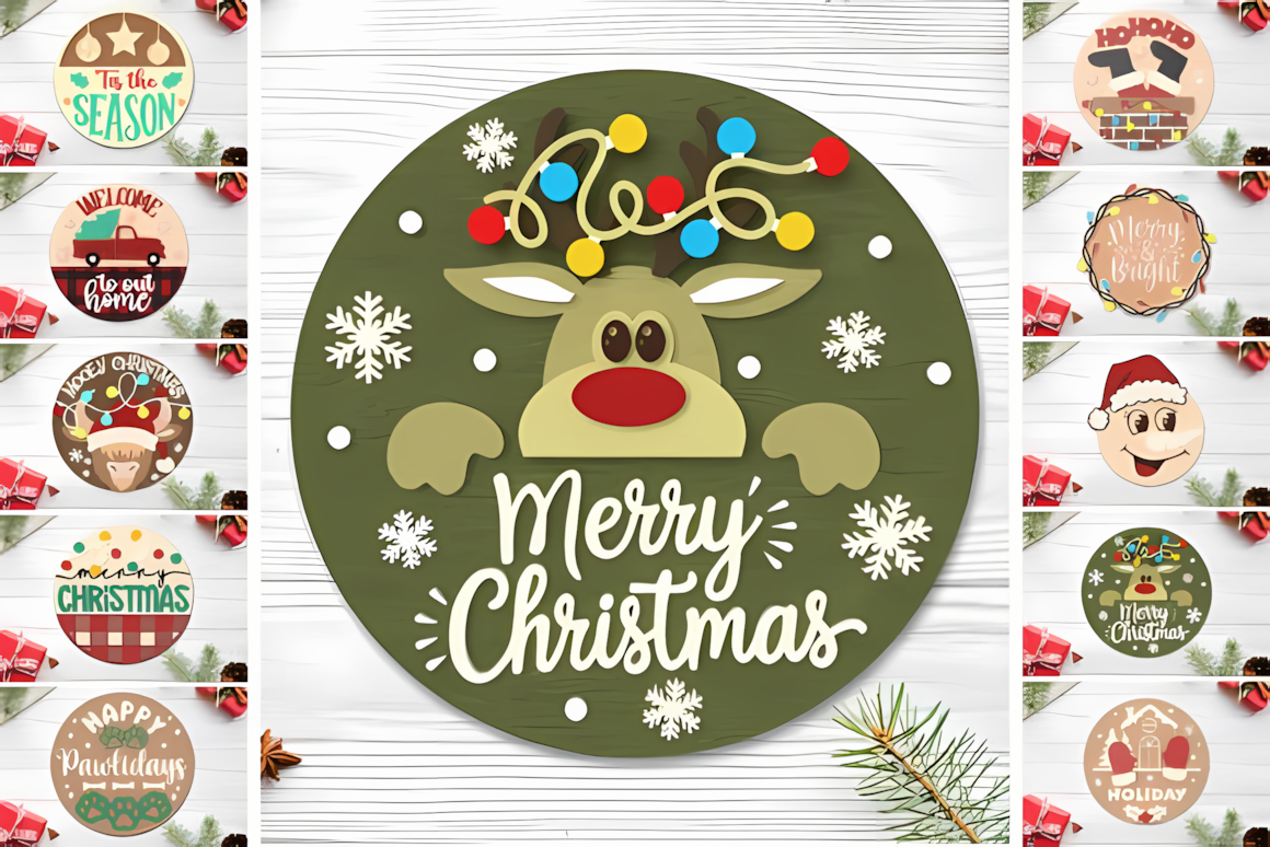 christmas round sign svg bundle of ten designs for holiday tables and offices