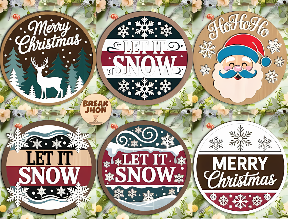 christmas round sign svg bundle with merry, ho ho ho and let it snow wording