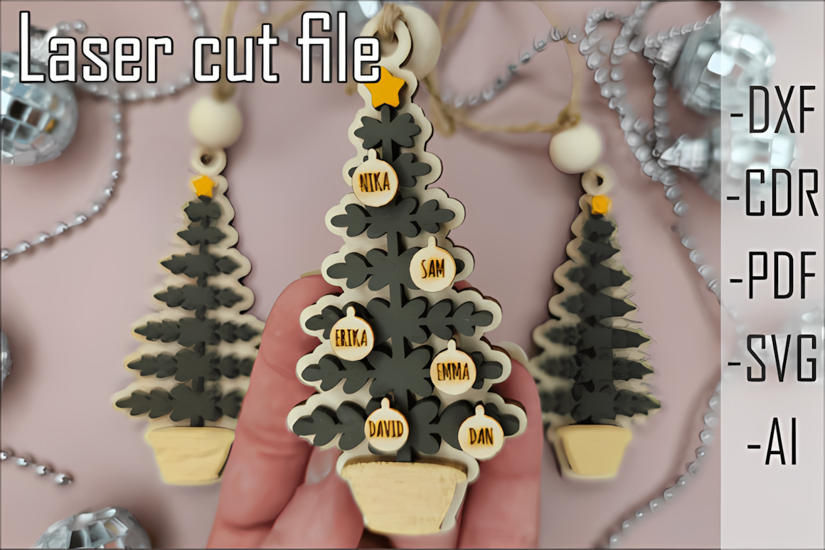 forest pine tree custom name christmas ornament vector design