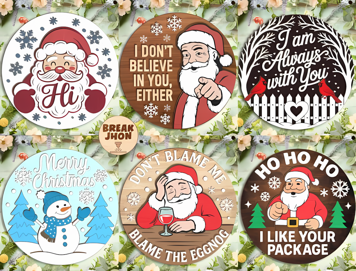 christmas round sign svg bundle with funny santa quotes like hi santa