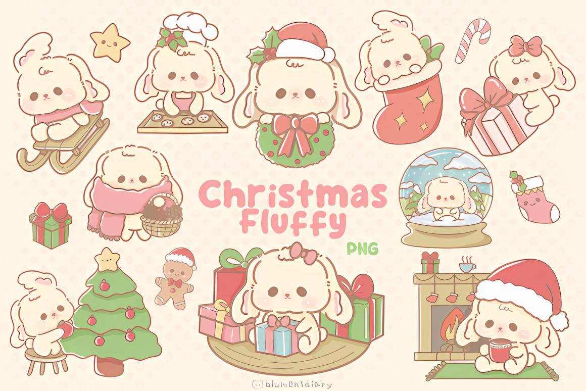 Cuddly bunny in a candy-colored sweater from a kawaii pastel christmas png collection