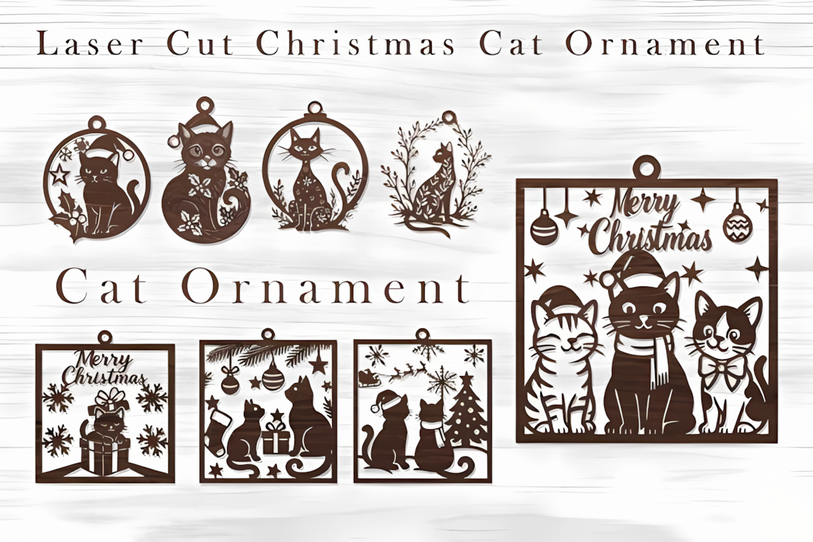 laser cut christmas cat ornament bundle set for commercial craft sales