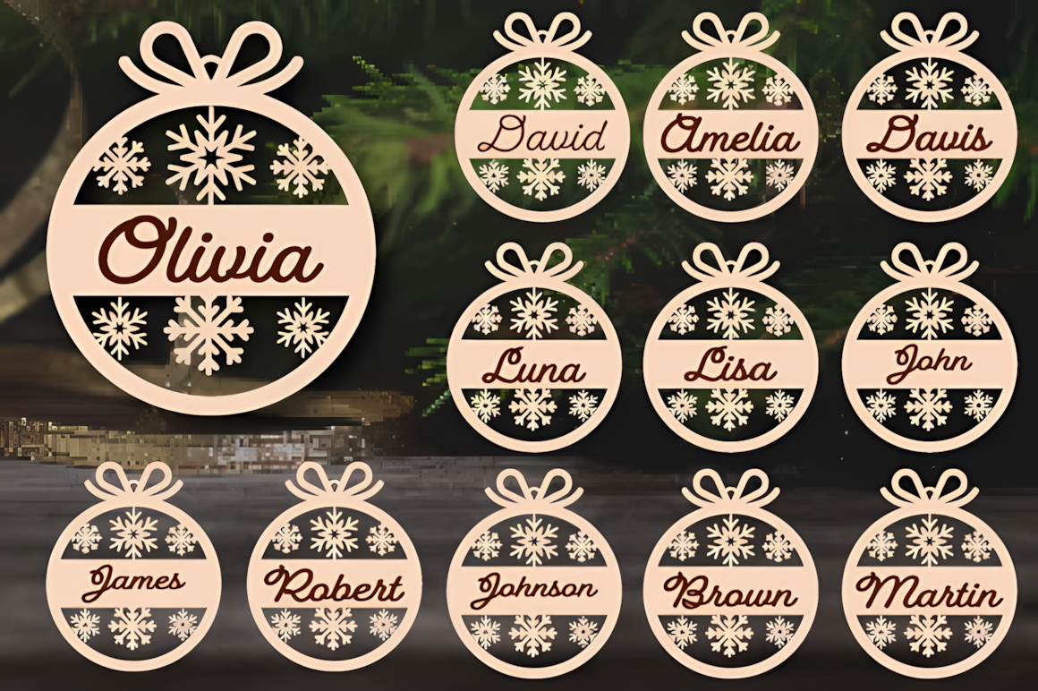 varied shapes pack custom name christmas ornament vector set