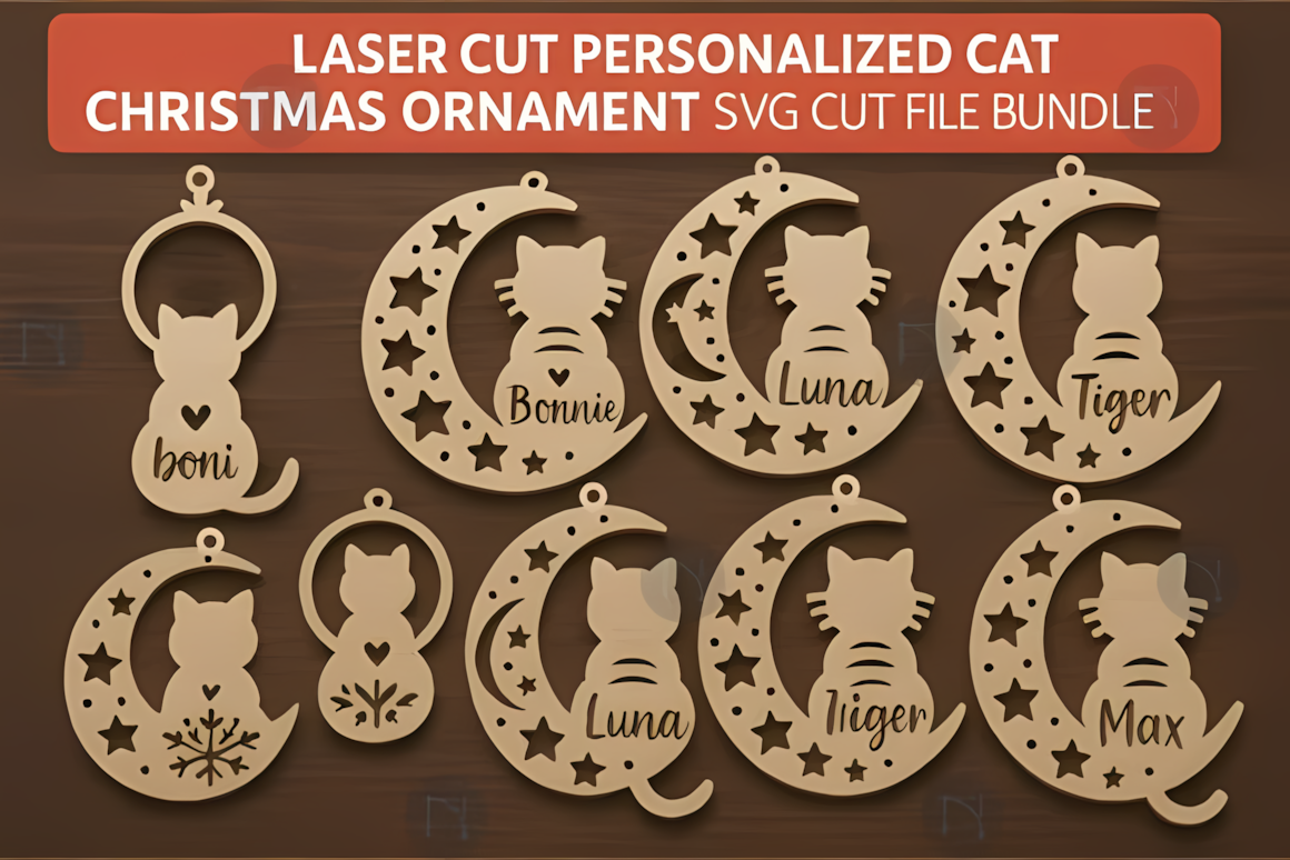 personalized cat ornament svg bundle for custom laser engraved names