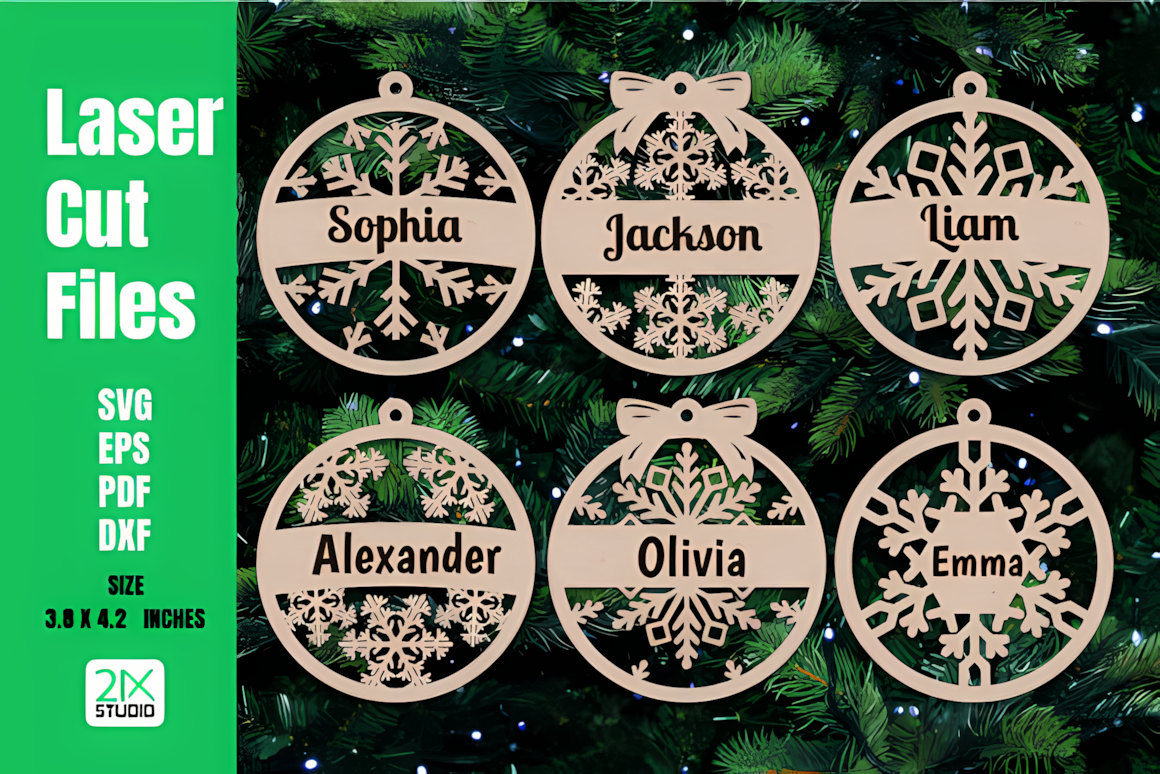 delicate snowflake laser cut personalized christmas ornament svg