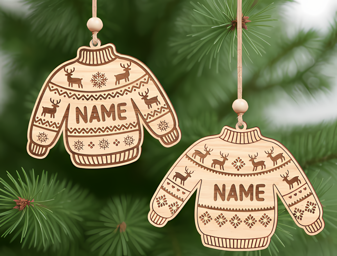 cozy knitted pattern personalized christmas ornament laser cut sweater