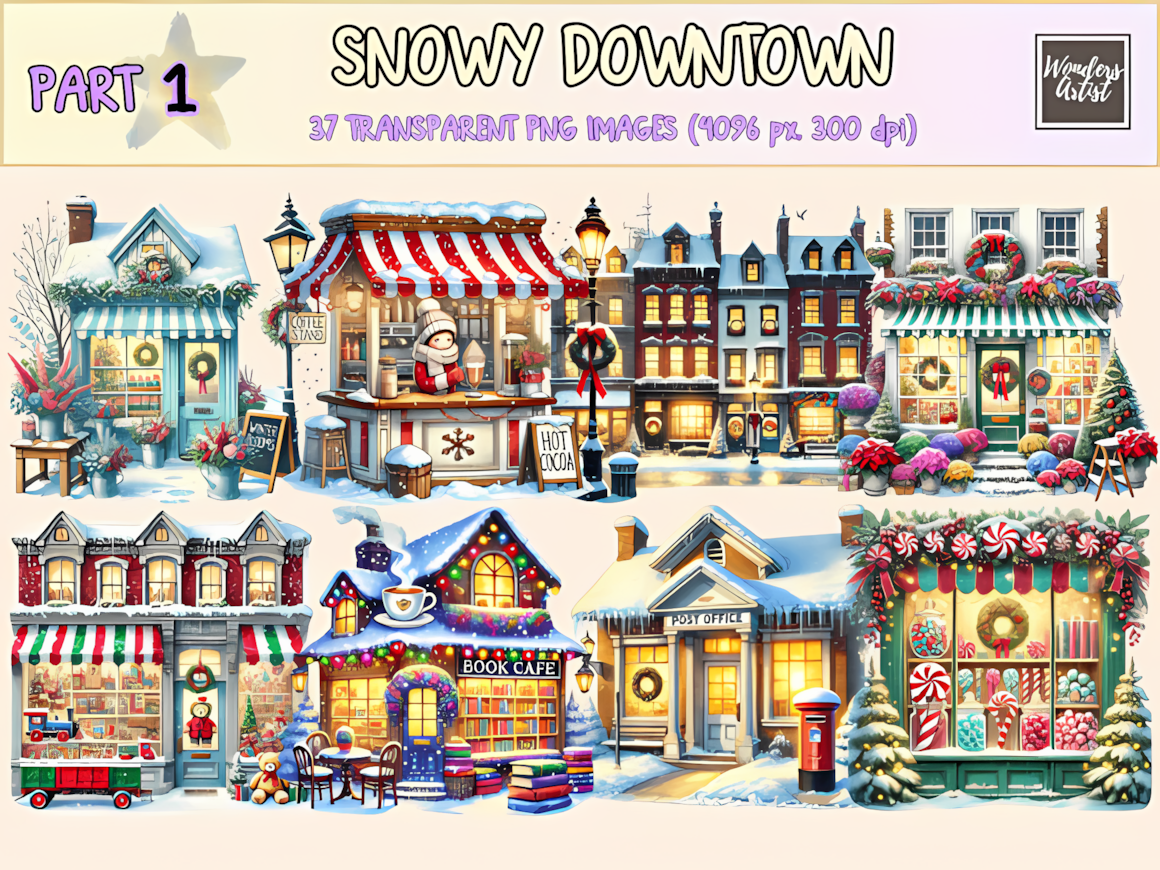 snowy downtown clipart and town landscape design assets