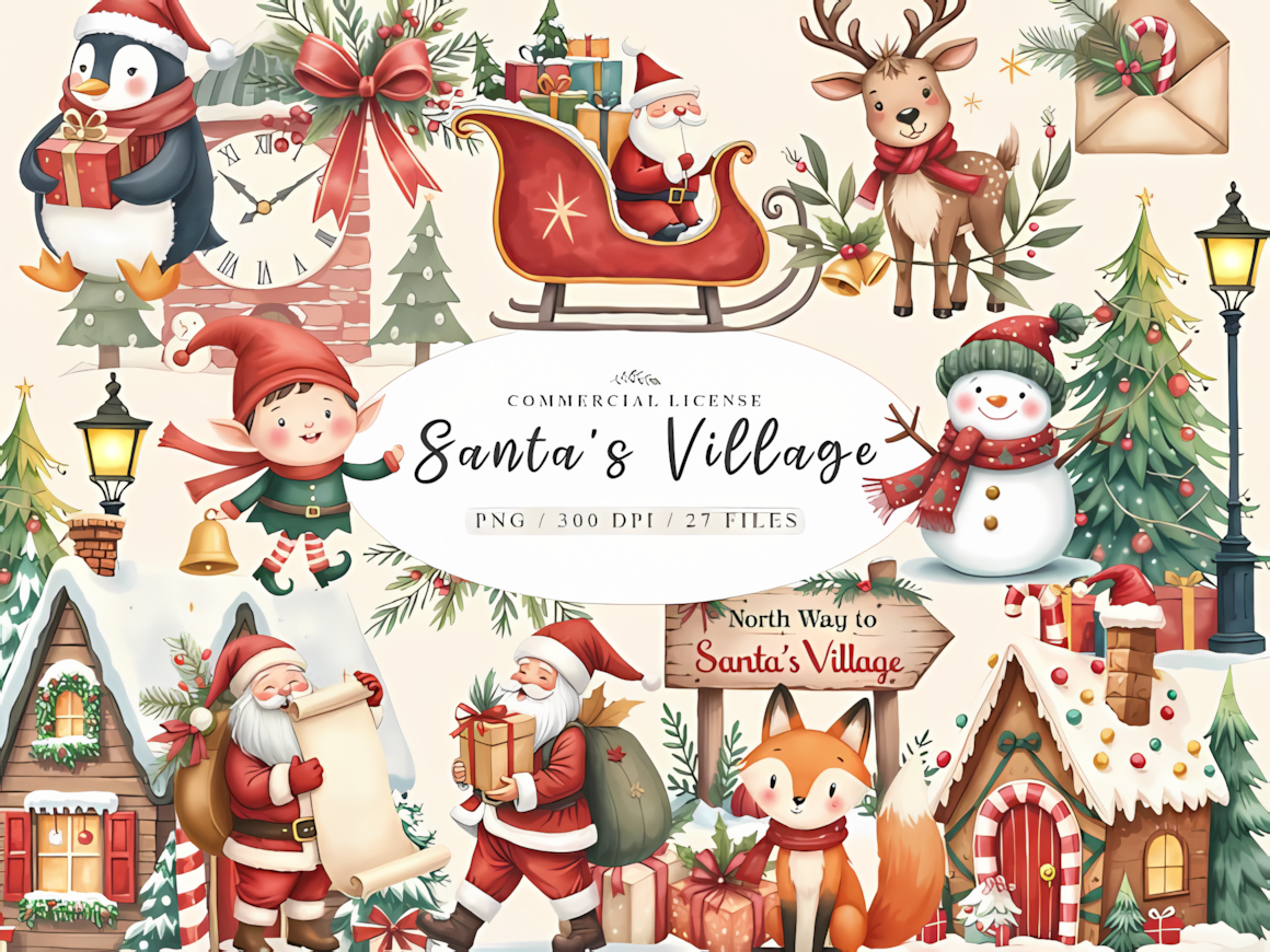sweet christmas mrs santa claus village featuring watercolor png graphics