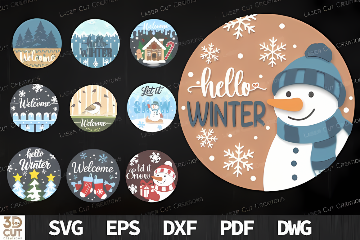 christmas round sign svg bundle with frosty winter scenes