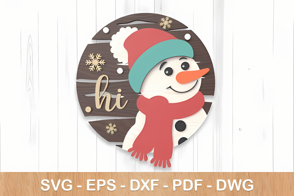 Three-layer wooden figure with a knitted hat painted in soft white on a winter sign laser cut